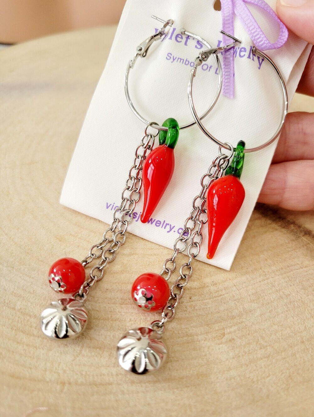 Brand New Red Pepper Silver Dangle Earrings